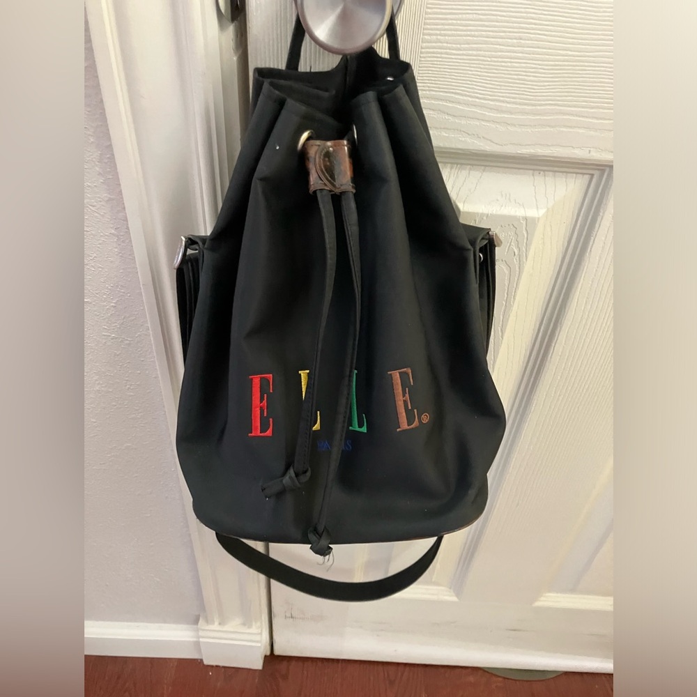 Vintage ELLE Paris Black Drawstring Bucket 1990s
